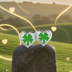 Four-Leaf Clover in Heart Sterling Silver Earrings